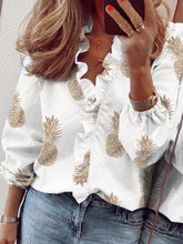 Load image into Gallery viewer, Ruffled Printed V-Neck Long Sleeve Blouse
