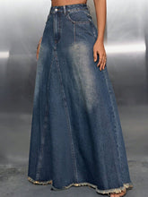 Load image into Gallery viewer, Raw Hem High Waist Denim Skirt with Pockets
