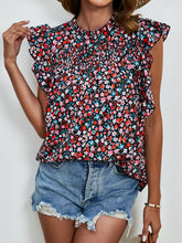 Load image into Gallery viewer, Ruffled Ditsy Floral Mock Neck Cap Sleeve Blouse
