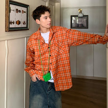 Load image into Gallery viewer, Mens Retro Design Long Sleeve Lining Loose Casual Orange Plaid Shirt
