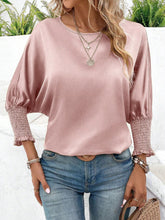 Load image into Gallery viewer, Smocked Round Neck Three-Quarter Sleeve Blouse
