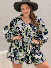 Load image into Gallery viewer, Plus Size Tied Printed Long Sleeve Romper
