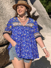 Load image into Gallery viewer, Plus Size Printed Tie Neck Half Sleeve Blouse
