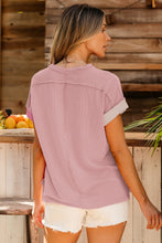 Load image into Gallery viewer, Apricot Pink Textured Colorblock Crew Neck T Shirt
