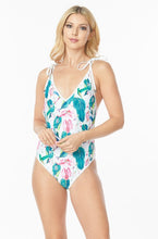 Load image into Gallery viewer, One Piece Bathing Suit Floral Print Shoulder Tie Swimsuit
