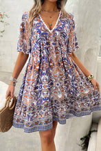 Load image into Gallery viewer, Printed V-Neck Half Sleeve Mini Dress
