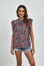 Load image into Gallery viewer, Ruffled Ditsy Floral Mock Neck Cap Sleeve Blouse
