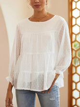 Load image into Gallery viewer, Full Size Swiss Dot Ruffled Round Neck Long Sleeve Blouse
