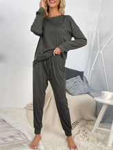 Load image into Gallery viewer, Shiny Round Neck Top and Drawstring Pants Lounge Set
