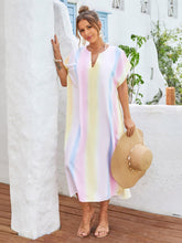 Load image into Gallery viewer, Slit Striped Notched Short Sleeve Cover Up
