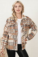 Load image into Gallery viewer, Brown Aztec Print Flap Pocket Button-up Jacket
