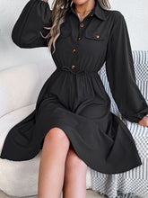 Load image into Gallery viewer, Collared Neck Long Sleeve Dress with Pockets
