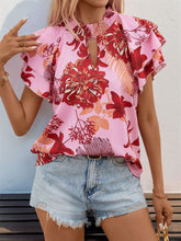 Load image into Gallery viewer, Ruffled Printed Round Neck Short Sleeve Blouse
