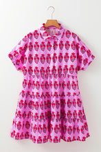 Load image into Gallery viewer, Sachet Pink Floral Print Multi Buttons Collared Short Sleeve Flowy Dress
