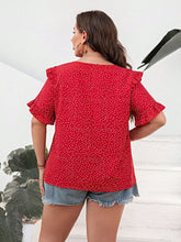 Load image into Gallery viewer, Plus Size Polka Dot Notched Flounce Sleeve Blouse
