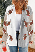 Load image into Gallery viewer, White Sequin Football Graphic Flap Pockets Corduroy Shacket
