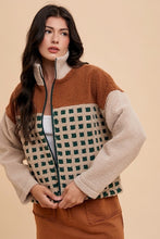 Load image into Gallery viewer, Annie Wear Plaid Zip Up Drop Shoulder Sherpa Jacket
