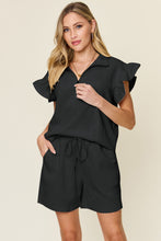 Load image into Gallery viewer, Double Take Full Size Texture Flounce Sleeve Top and Drawstring Shorts Set
