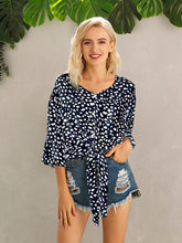 Load image into Gallery viewer, Tied Printed Button Up V-Neck Blouse
