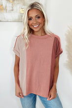 Load image into Gallery viewer, Apricot Pink Textured Colorblock Crew Neck T Shirt
