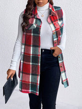Load image into Gallery viewer, Honey Plus Size Pocketed Plaid Button Up Vest Coat
