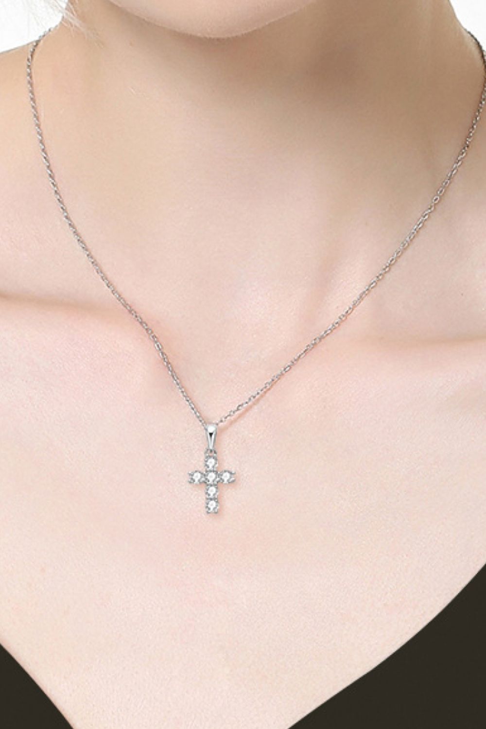 .6 Carats ctw 925 Sterling Silver Cross Moissanite Pendant Necklace Ti Amo I love you