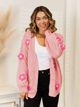 Load image into Gallery viewer, 6 Colors - Flower Dropped Shoulder Open Front Cardigan - Sizes S-XL Ti Amo I love you
