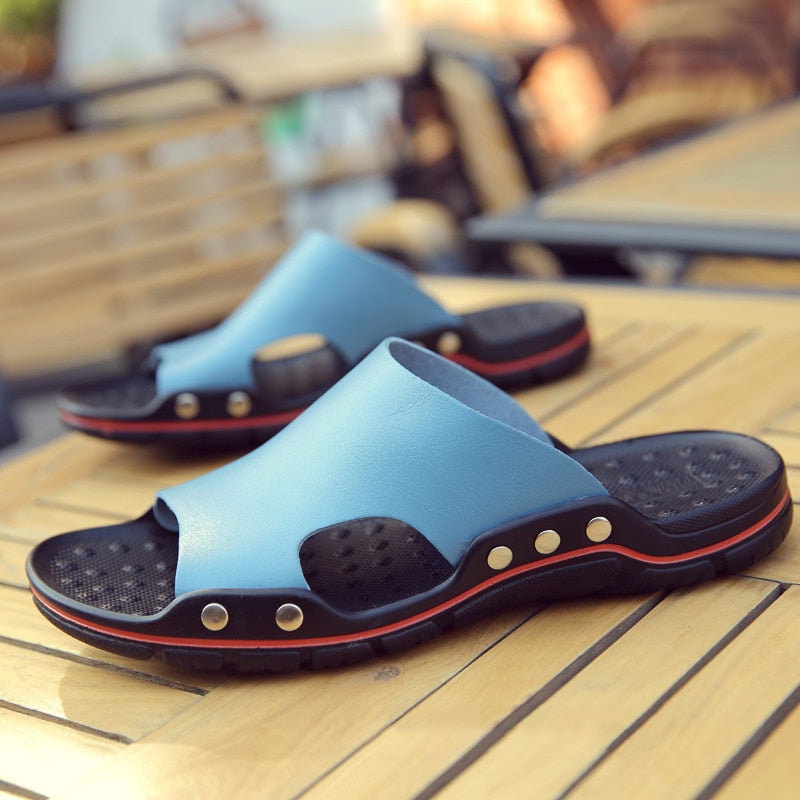 6 Colors - Genuine Cow Leather Slides Couple Outdoor Non-slip Womens PVC Soft Soles Slip-On Shoes Ti Amo I love you