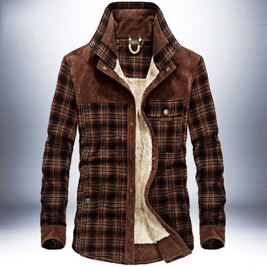 6 Colors - Mens - Thicken Warm Fleece Fall / Winter Jackets - Pure Cotton Plaid Jacket - Coats - Sizes M-4XL Ti Amo I love you