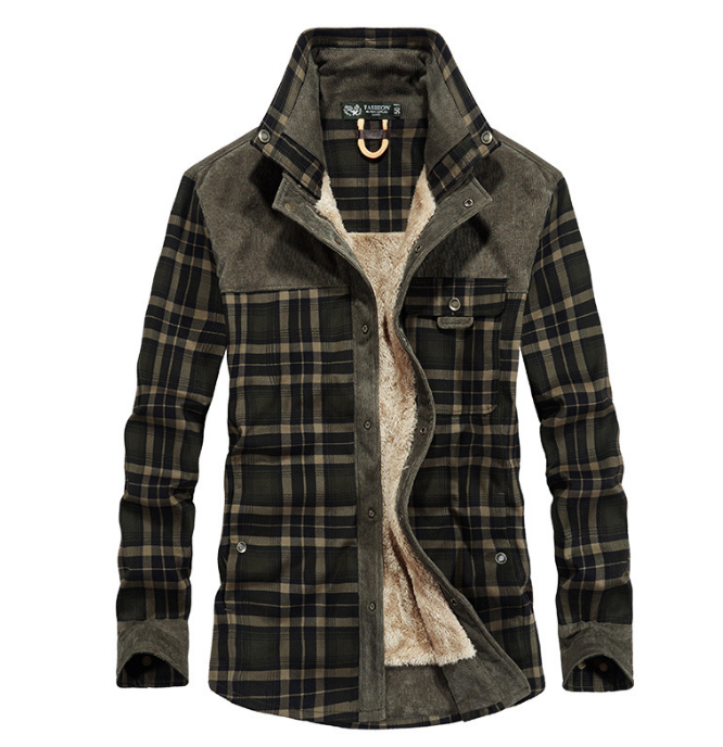 6 Colors - Mens - Thicken Warm Fleece Fall / Winter Jackets - Pure Cotton Plaid Jacket - Coats - Sizes M-4XL Ti Amo I love you