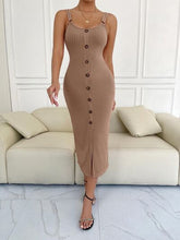 Load image into Gallery viewer, 6 Colors - Ribbed Slit Decorative Button Cami Dress Ti Amo I love you
