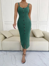 Load image into Gallery viewer, 6 Colors - Ribbed Slit Decorative Button Cami Dress Ti Amo I love you
