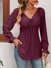 Load image into Gallery viewer, 6 Colors - Tie Front V-Neck Puff Sleeve Blouse - Sizes S-2XL Ti Amo I love you
