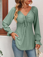 Load image into Gallery viewer, 6 Colors - Tie Front V-Neck Puff Sleeve Blouse - Sizes S-2XL Ti Amo I love you
