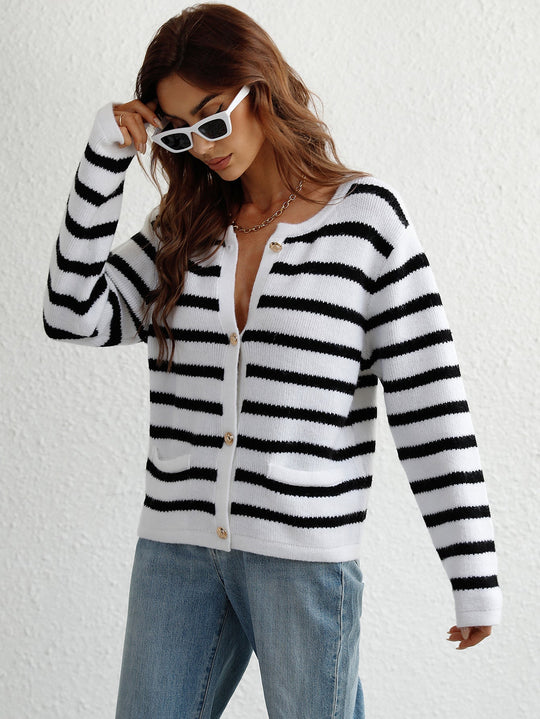 6 Colors - Womens - Autumn / Winter - Striped Loose Single Breasted Cardigan Sweater - Sizes S-XL Ti Amo I love you