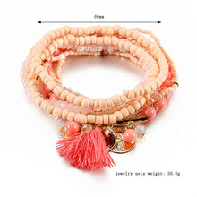 Load image into Gallery viewer, 6 Colors - Womens Bohemian Multilayer Elastic Set Bracelets Bangles With Tassel, Gold Coins, Glass Beads Charms Ti Amo I love you
