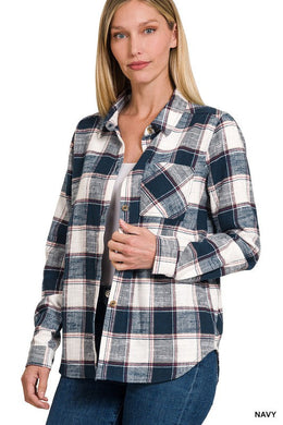 6 Colors - Womens Cotton Plaid Shacket with Front Pocket Ti Amo I love you