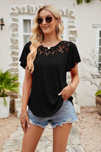 Load image into Gallery viewer, 6 Colors - Womens - Spliced Lace Flutter Sleeve Top Ti Amo I love you
