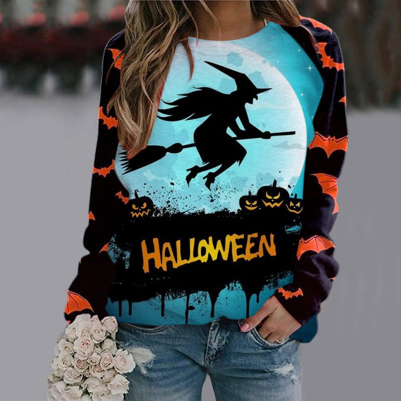 6 Styles - Halloween Cartoon Print Sweatshirt Long Sleeve Pullover Tops Ti Amo I love you
