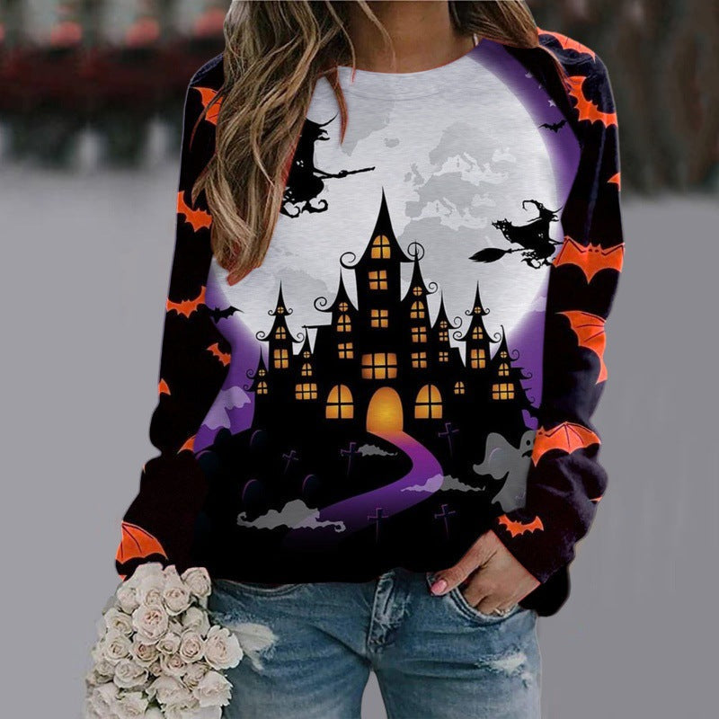 6 Styles - Halloween Cartoon Print Sweatshirt Long Sleeve Pullover Tops Ti Amo I love you