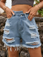 Load image into Gallery viewer, Distressed Raw Hem Denim Shorts
