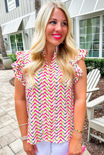 Load image into Gallery viewer, Multicolor Chevron Print Ruffled Sleeve Blouse
