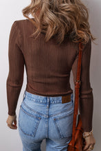 Load image into Gallery viewer, Coffee Solid Color Rib Knit U Neck Slim Fit Long Sleeve Top
