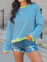 Load image into Gallery viewer, Perfee Striped Round Neck Long Sleeve Sweatshirt
