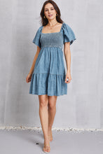 Load image into Gallery viewer, Smocked Square Neck Mini Denim Dress
