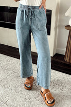 Load image into Gallery viewer, Myosotis Mineral Wash Drawstring Waist Loose Straight Denim Pants
