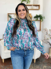 Load image into Gallery viewer, Double Take Full Size Printed Smocked Long Sleeve Blouse
