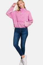 Load image into Gallery viewer, Zenana Acid Wash Fleece Half Snap Sweatshirt with Pocket
