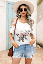 Load image into Gallery viewer, Shiny Lace Detail Round Neck Cold Shoulder Blouse
