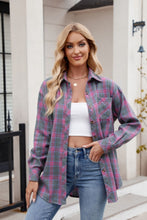 Load image into Gallery viewer, Pocketed Plaid Collared Neck Long Sleeve Shirt
